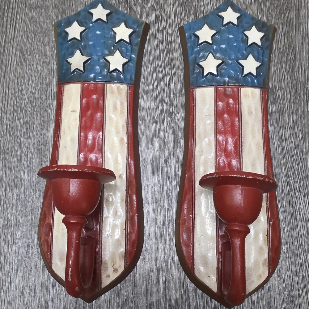 Rustic Red and White Candle Holders with Distressed Finish